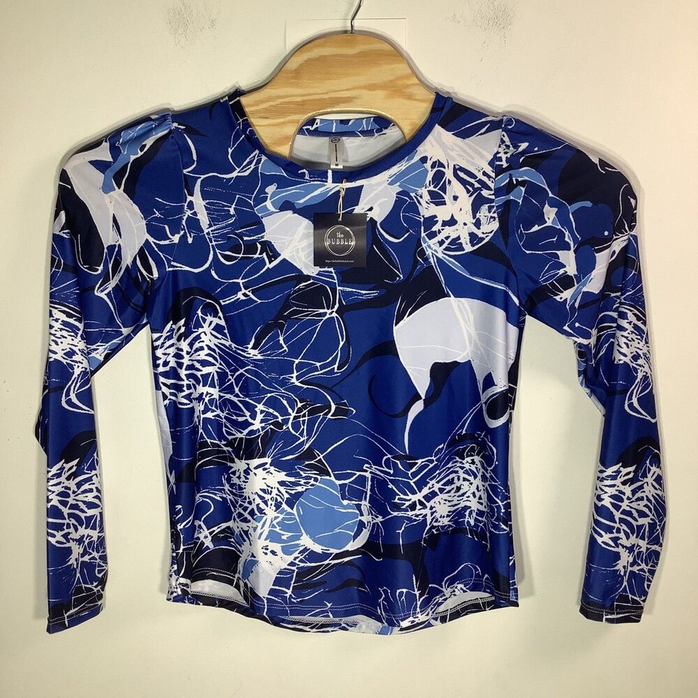 The Bubble Womens Crew Long Sleeve Top Blue Size Medium‎ NWT